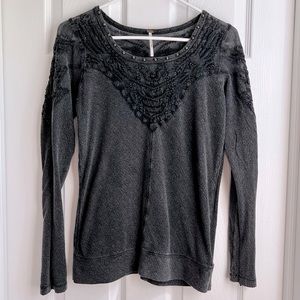 Free People Embroidered Top - Black/Grey size M